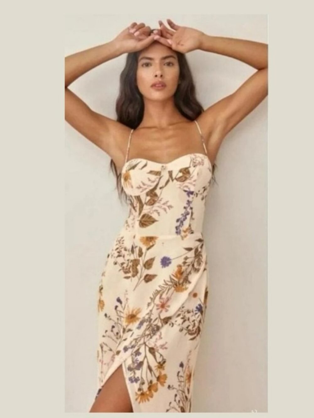 Reformation Cream Floral Kourtney Side Slit Midi Dress Sz 2 - Picture 4 of 16